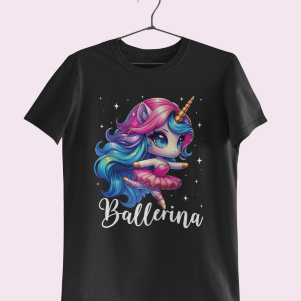Tricou pentru fetițe cu unicorn balerină colorat. negru