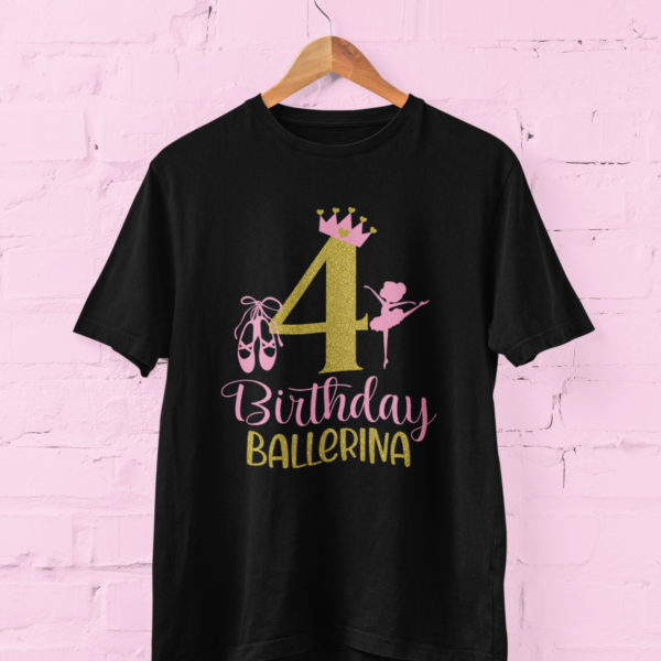 Tricou aniversar pentru fetițe balerine cu design