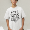 tricou pentru baieti cu mesaj boys dance ballet too alb