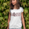 Tricou pentru balerine cu inscripția „Dance” și design cu poante roz alb