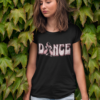 Tricou pentru balerine cu inscripția „Dance” și design cu poante roz negru