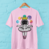Tricou pentru fetițe cu design balerină astronaut și coroană. roz
