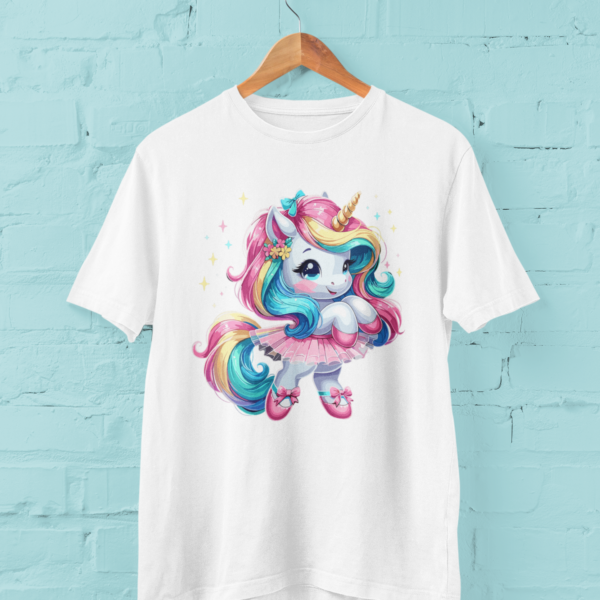 Tricou pentru fetițe cu unicorn balerină alb